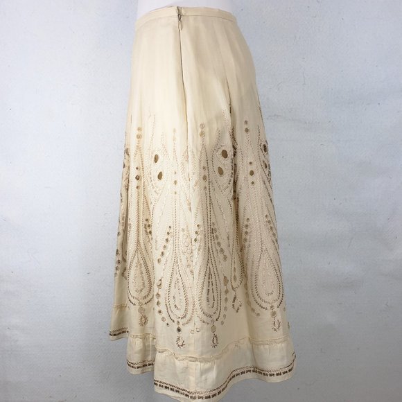 Talbots Midi Skirt Ecru Eyelet Embroidered Lined Cotton 6 EUC - Picture 2 of 9